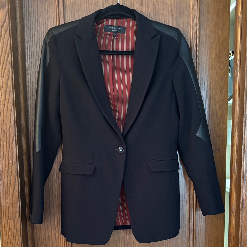 Rag & Bone Black Blazer with Leather Details